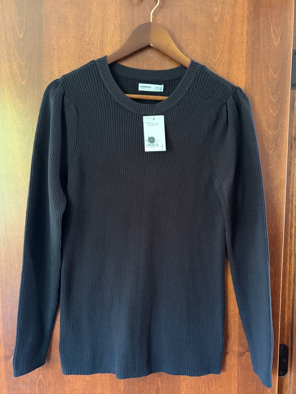 New Sonoma Black Ribbed Puff-Sleeve Sweater - M-Maternity